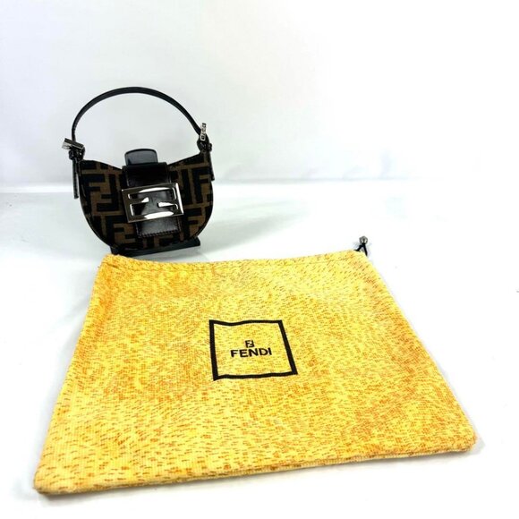 Authentic FENDI Mini Croissant Zucca Zucchino Shoulder Hand Bag Bucket FF Brown - Picture 15 of 15